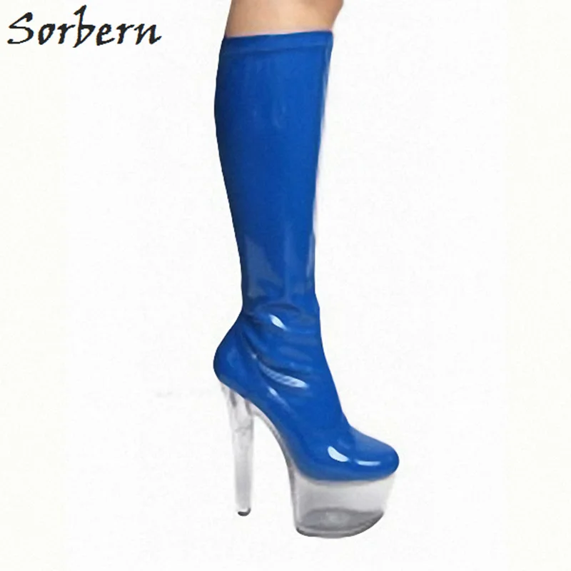 clear knee high heels