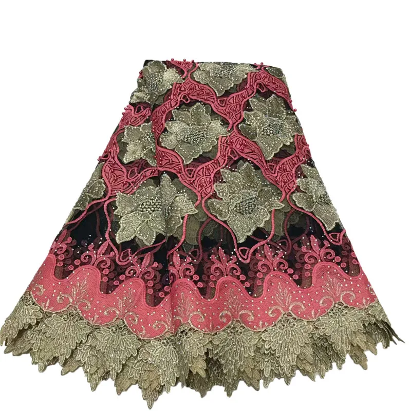 

New Arrival Dress Laces Guipure Cord Embroidery African French Tulle Lace Beaded And Stone Nigerian Lace Fabrics X809-1