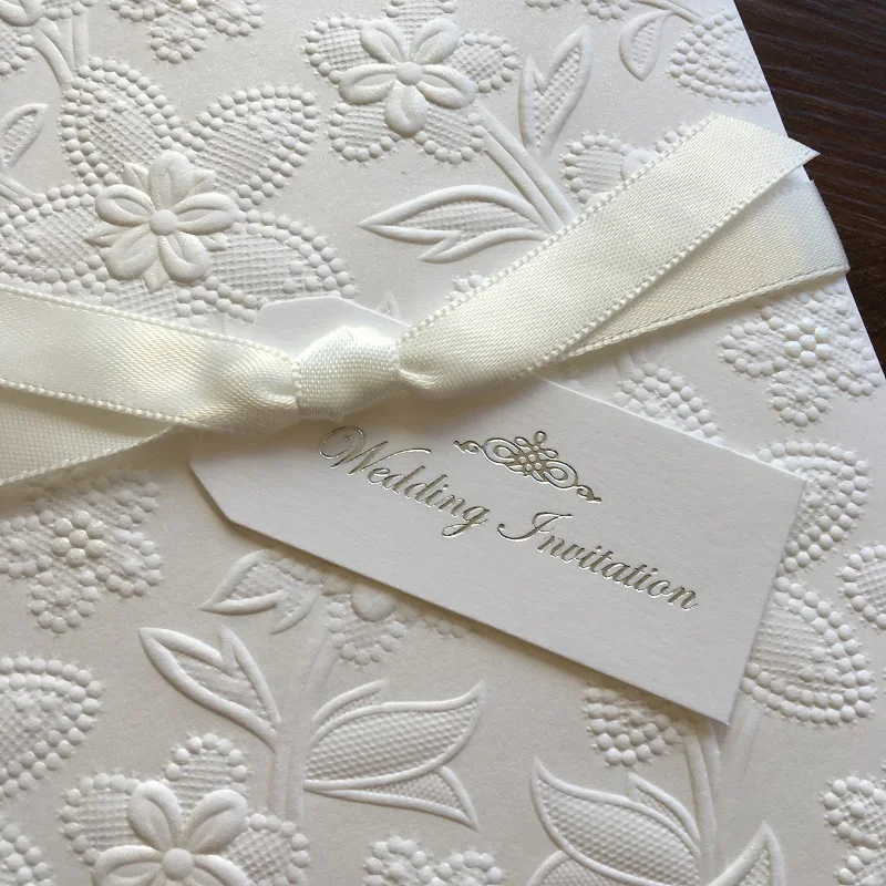 L007 Элегантное Свадебное приглашение карты классический дизайн в то время как цвет с атласным бантом, 10 шт в упаковке