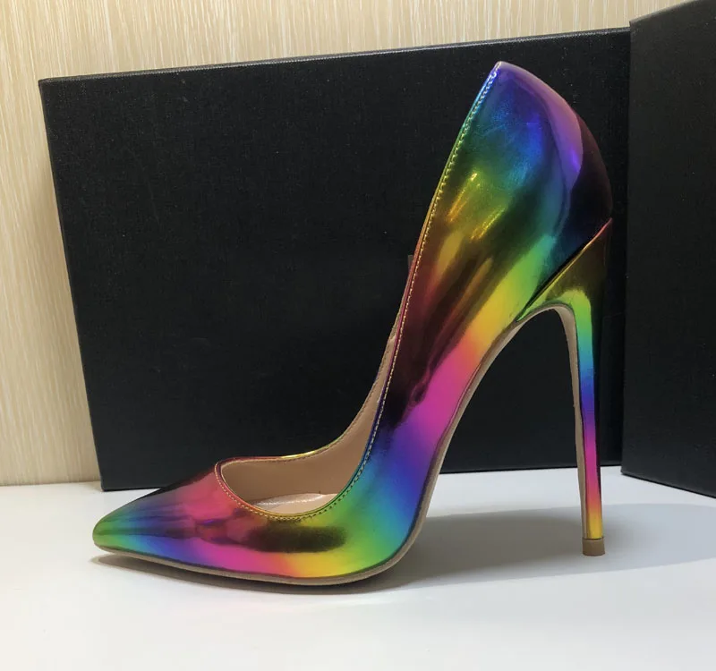 Shinning High Heel Pumps 8cm Rainbow Sexy 12CM So High Shoes Women Evening Dress Heels 10CM Ladies Shoes Stilettos