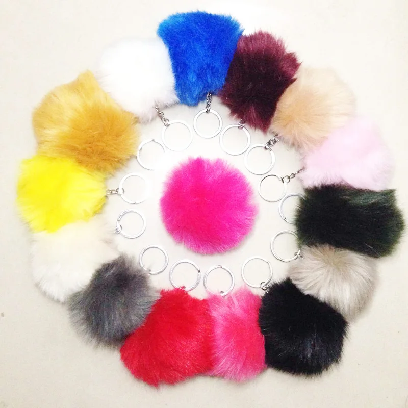 Handmade Fluffy Pom Pom Balls Keychain For Women Bag Rabbit Fur Key Chains Chaveiro Sleutelhanger Pompom Keyrings Llavero Pompon