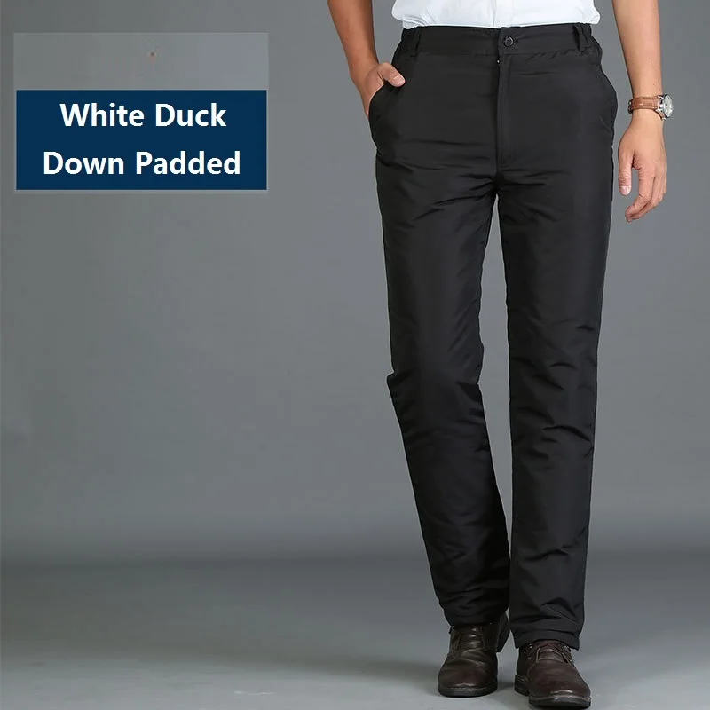 

Men's Down Padded Winter Pants High Waist Men's Winter Business Pants Warm White Duck Down Padded Trousers Men Black PT-137
