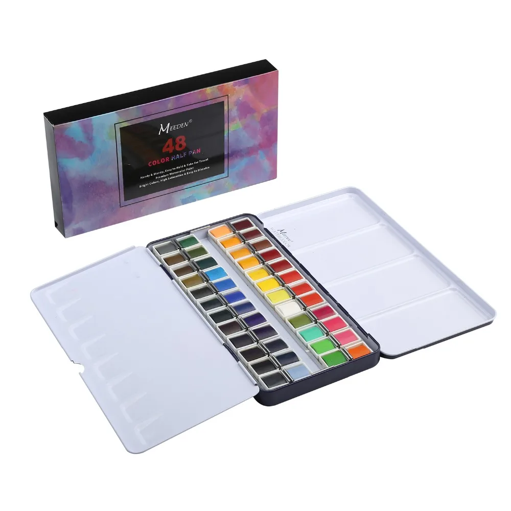 Kaufen MEEDEN Kunst Aquarell Zinn Palette Farbe Set mit 48 Farben Halbe Pan Farben Tragbare Aquarell Malen Set für Bereich Skizze