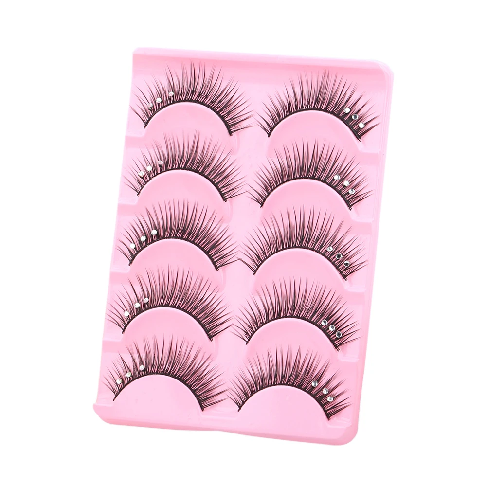 

5 Pairs Shiny Rhinestone False Eyelashes Thick Long Cross Stage Fake Eye Lashes