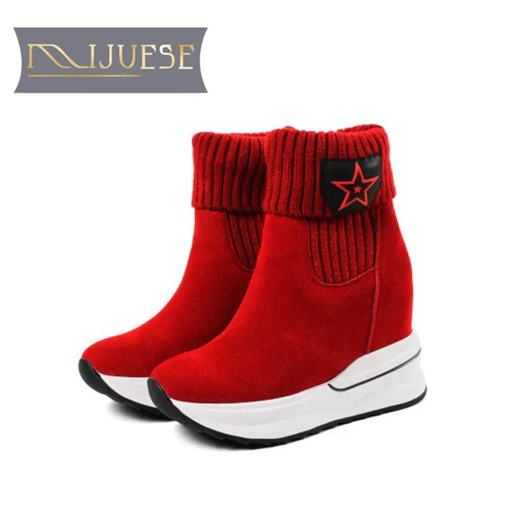 

MLJUESE 2019 women ankle boots cow Suede winter wedges increasing heel Rome style platform boots women boots size 33-40