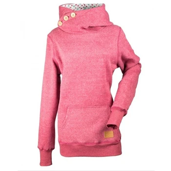 

Women Three Buttons Heaps Collar Plus Size Hoodie Solid Color Sweatershirt