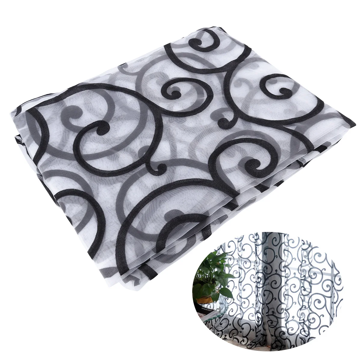 

Screen Rod Pocket Voile Curtains with Big Hooks Pattern for Bedroom Living Room