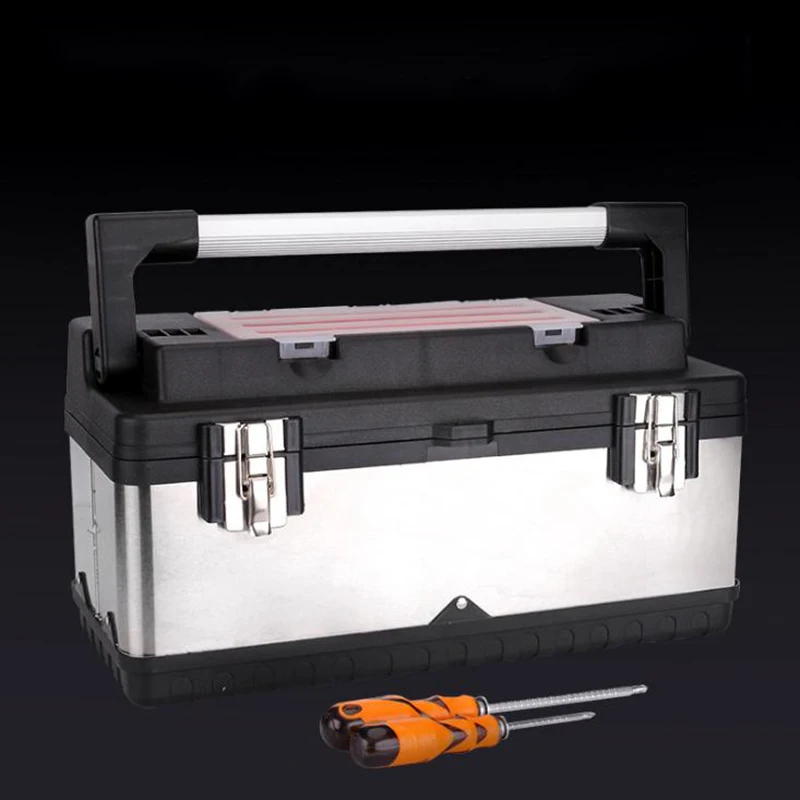 

Portable Double Layer Toolbox Multifunctional Aluminum Toolbox Stainless Steel Hardware Tool Storage Box With Parts Box