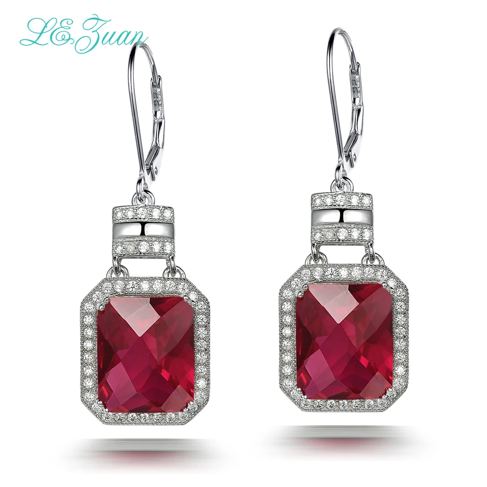 

L&zuan Drop Earrings For Women 925 Sterling Silver Luxury Fine Jewelry 15.58ct Red Stone Checkerboard Cut Earring Anel E0053-W01