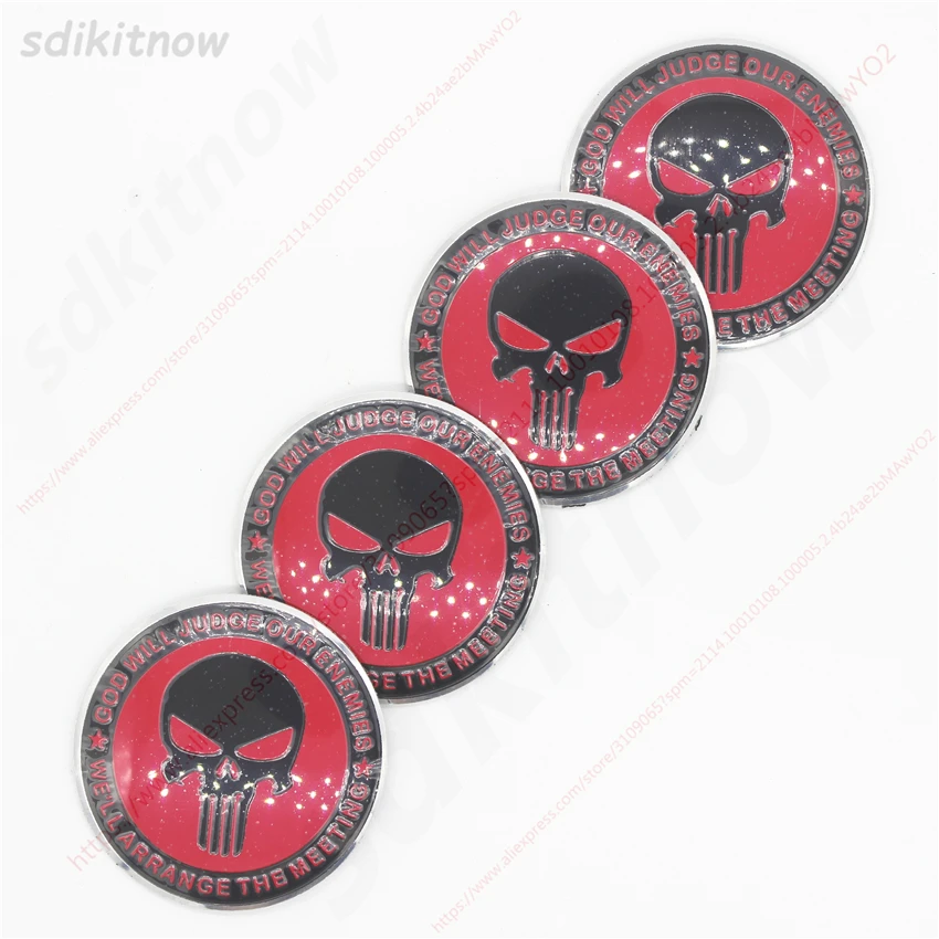 

4pcs Punisher Skull Car Wheel Center Hub Caps Cover Rim Sticker Badge Fit Styling For BMW AUDI VW FORD HONDA KIA JEEP Renault