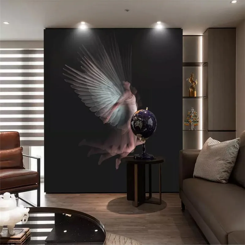 

Creative black and white angel decorative painting professional production mural wallpaper wholesale custom photo wall