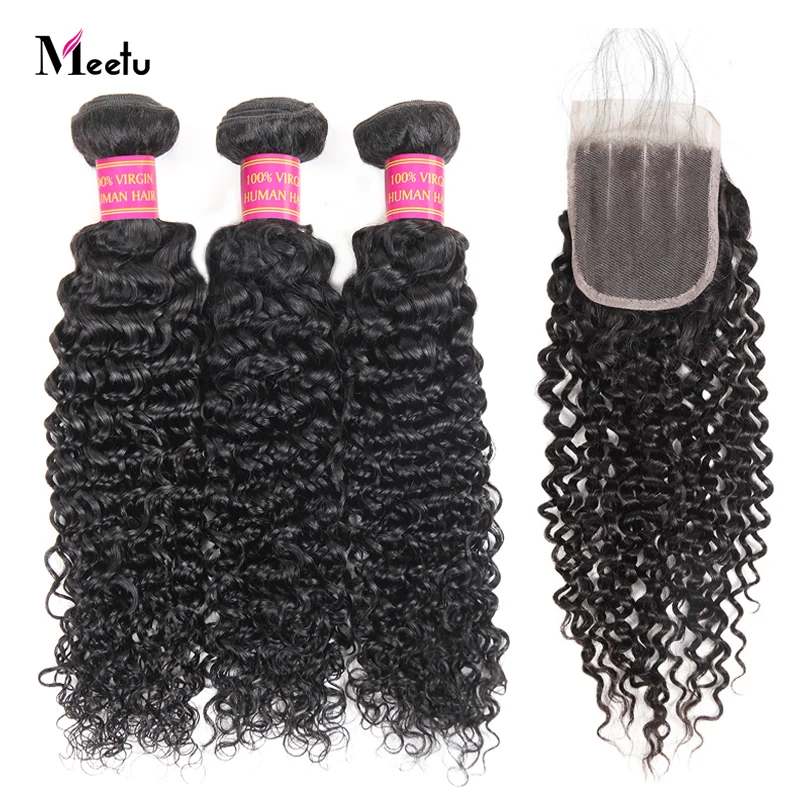 

Meetu Mongolian Kinky Curly Bundles With Closure 3 Bundles With Closure Natural Color Human Hair Bundles With Closure Non Remy