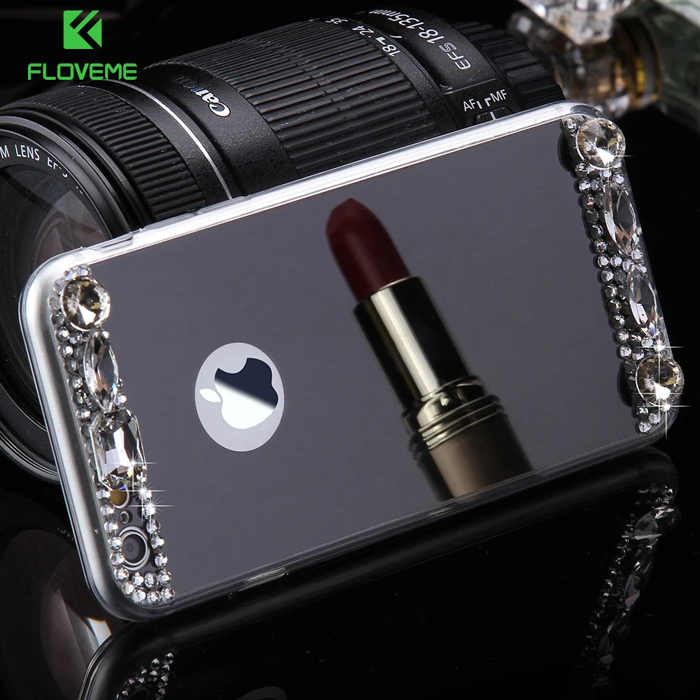 

FLOVEME Mirror Makeup Case For iPhone 5 5S SE iPhone 7 Plus Case Slim Bling Rhinestone Case For iPhone 6 6S Accessories Cover
