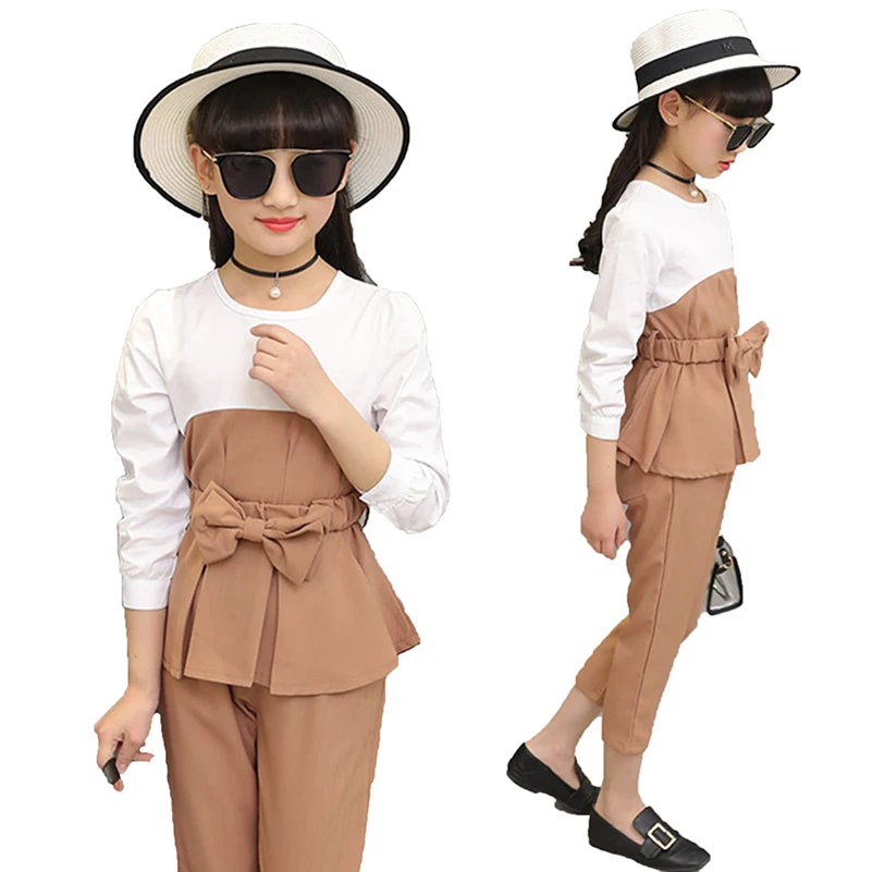 

Teenage Girls 10 11 12 14 9 4 Years Long Sleeve Girls Clothes Shirts & Pants 2PCS Cotton Kid Outfits Casual Children Sets