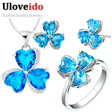 Uloveido свадебные туфли с цветами и Наборы свадебных ювелирных изделий подарки для Для женщин Клевер воротник синий Серебряные ювелирные изделия набор с синим камнем 49% Off T289