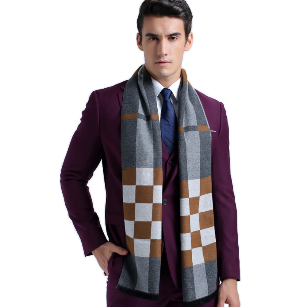 Модные классические клетчатые теплые мягкие носки ветрозащитный длинный деловой зимний шарф для меня - Цвет: Khaki Grey