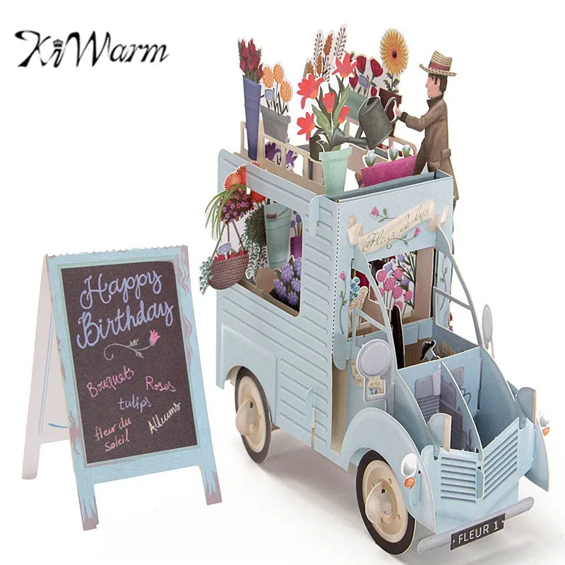 

KiWarm 3D Pop Up Flowers Car Greeting Cards Thank You Card Valentine Anniversary Birthday Party Invitations Card Paper Craft