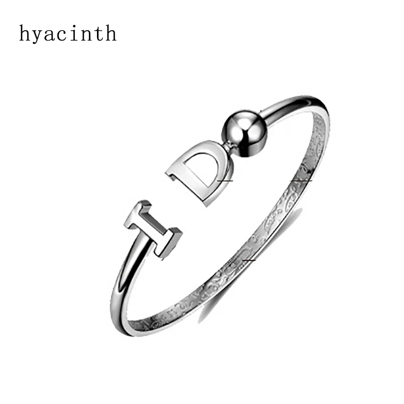 

Hyacinth 100% 999 Sterling Silver YES I DO Smooth Round Open Bracelets & Bangles For Women Minimalism Lady Fashion Jewellery