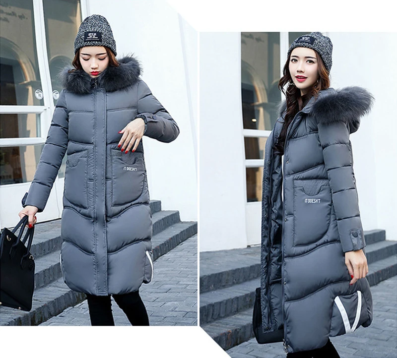 Winter Jacket Women New Hooded Fur collar Thickening Warm High quality Down Cotton Coat Fashion Irregular Female Parkas