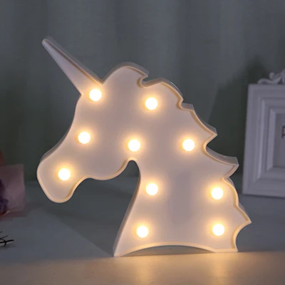 СВЕТОДИОДНЫЙ Светильник-ночник с изображением единорога, звезды, фламинго, ананаса, снежинок, короны, кокосовой пальмы, вечерние украшения для дома, 3D настольная лампа - Испускаемый цвет: unicorn head