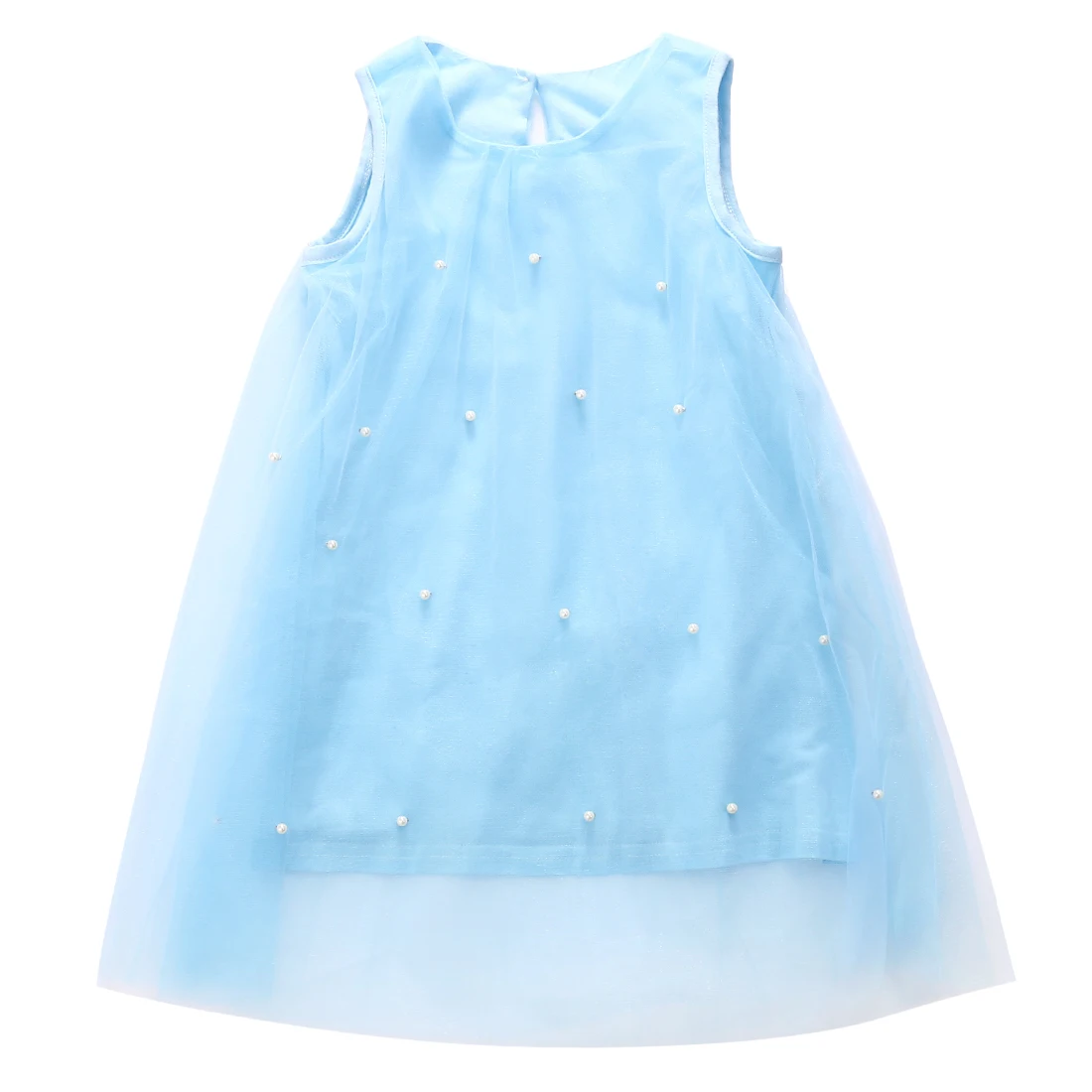

Kids Baby Girl Light Blue Lovely Pretty Sleeveless Princess Party Dress Pearl Tulle Dresses Summer Sundress