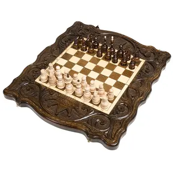

Шахматы+нарды резные «Корона» 40, Халеян/ Carved chess+backgammon Crown "Korona" 40/ узоры хэндмейд дерево шахматная доска
