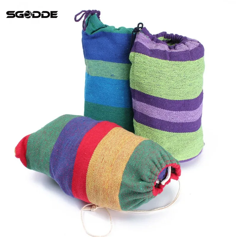 

SGODDE Portable Single Hammock Outdoor Swing Camping Fabric Hanging Canvas Bed W/Rope Thickening Widened Single