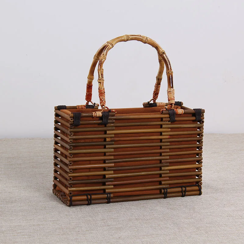 Women Vintage Bamboo Bag Drawstring Female Beach Straw Handbag Bohemian Hollow Lady Knit Bags Handmade Rattan Woven Tote SS3054 (8)
