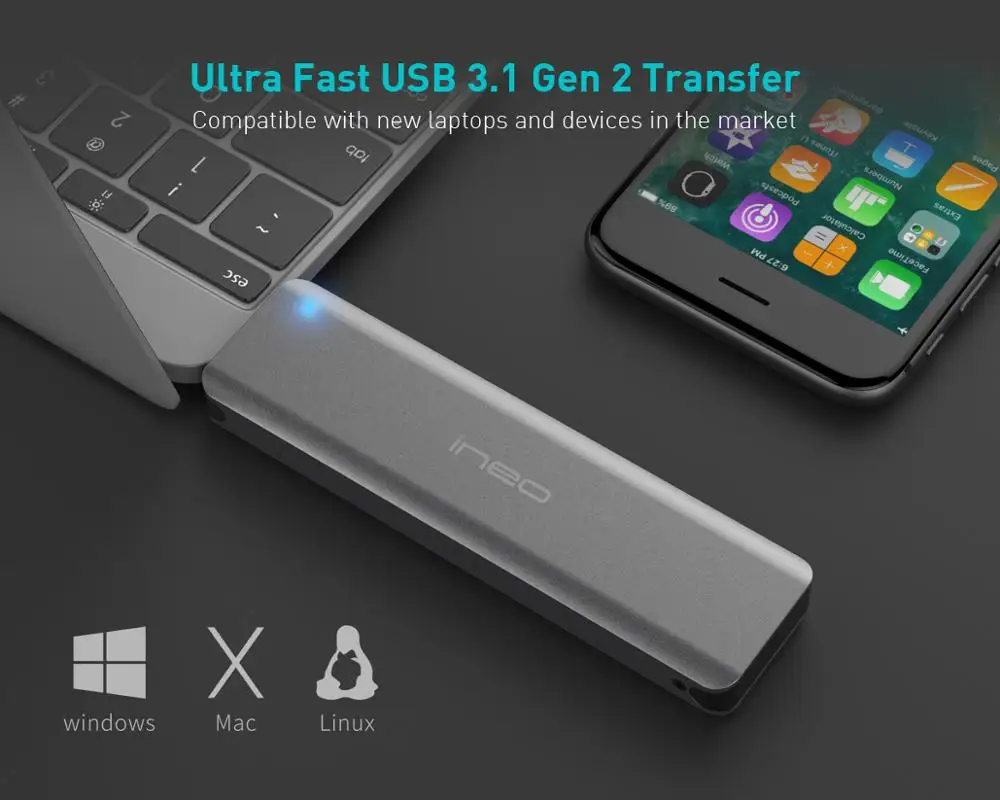 Ineo M.2 NGFF SSD выдвижной корпус Корпус для USB 3 1 Gen 2 to SATA AHCI Caddy [C2588]|Корпус жесткого
