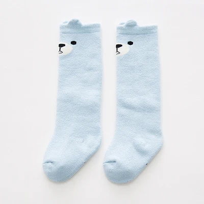 Длинные носки для новорожденных хлопковые махровые Зимние гетры, теплые утепленные гольфы для маленьких мальчиков и девочек, носки с изображением панды и медведя - Цвет: G269BLUE