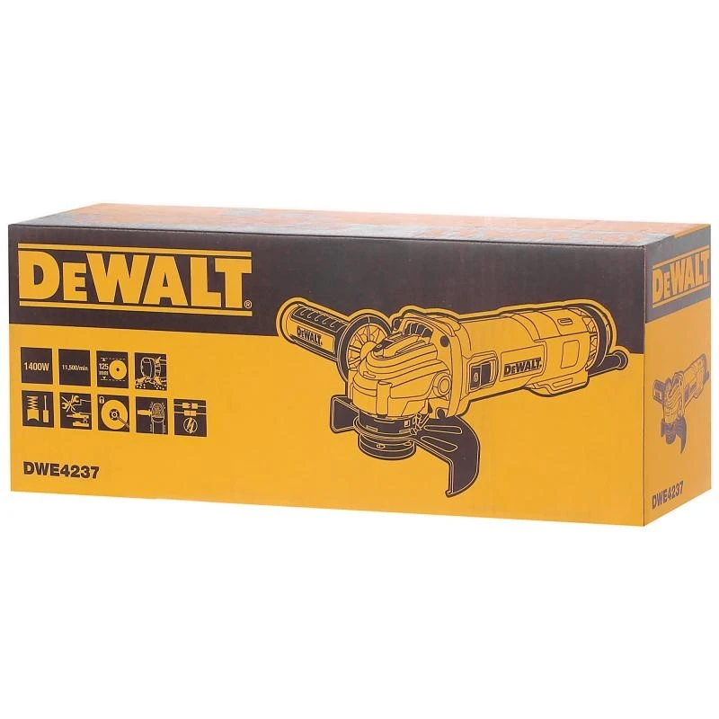 Машина шлифовальная угловая DeWalt DWE4237 (Мощность 1400 Вт, 11500 об/мин холостого хода, диск 125 мм, блокировка шпинделя, поворотная рукоятка)