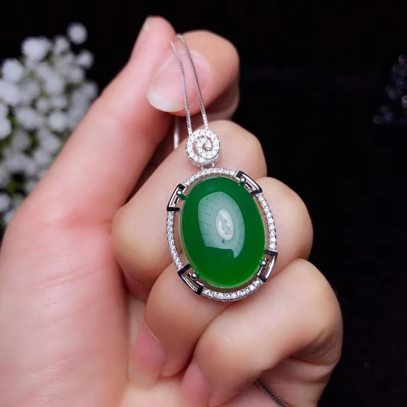 

KJJEAXCMY boutique jewels 925 pure silver inlaid natural emerald chalcedony lady Necklace Pendant support detection