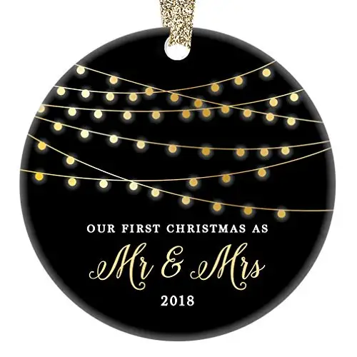 

First Christmas as Mr & Mrs Flat Circle Porcelain Ornament 2018,1st Married Christmas Ceramics Ornament, First Married Christmas