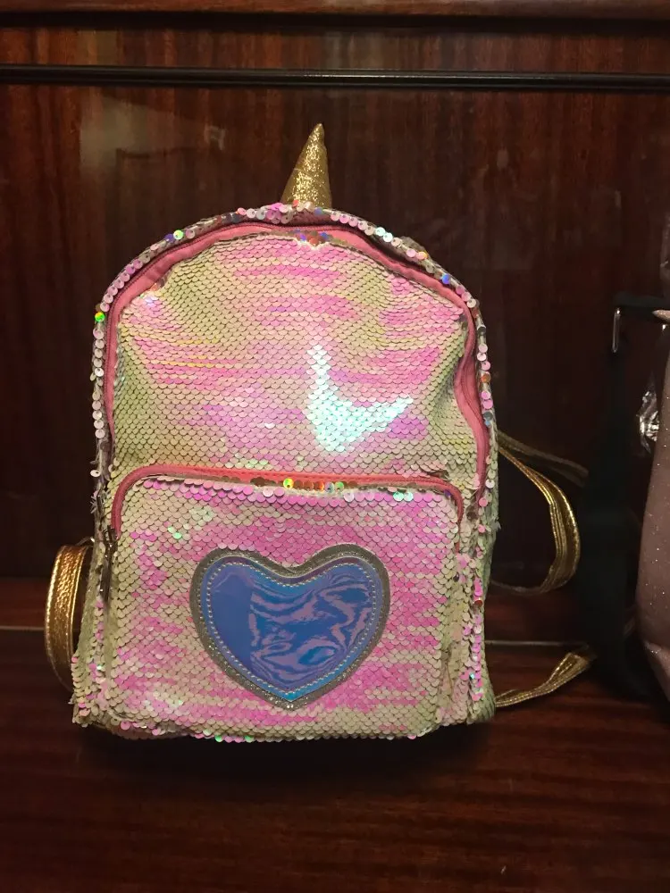 2019 Women Sequins Backpack Cute Unicorn Schoolbag For Teenage Student Girls Satchel Female mochila de couro Packpack School Bag photo review