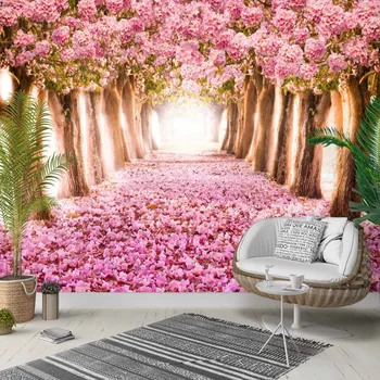 

Else Pink Trees Rose Leaves Love Way Road 3d Photo Cleanable Fabric Mural Home Decor living Room Bedroom Background Wallpaper