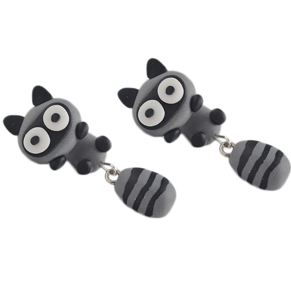 

High quality Handmade Polymer Clay Earrings Small Raccoon Cartoon Split Personality Ear Stud For Women Jewelry Gifts
