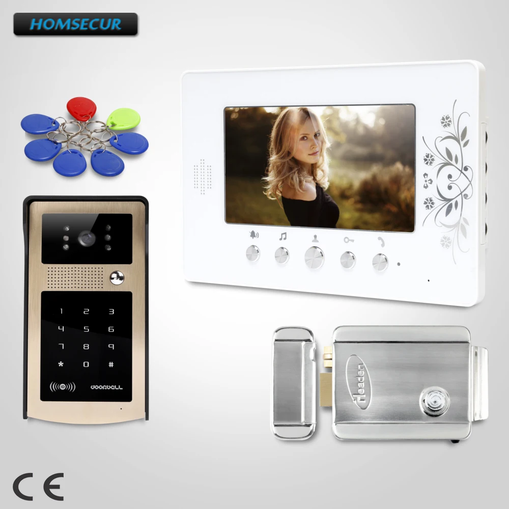 HOMSECUR 7inch Video Door Entry Call System with Keyfobs Password Keypad for House/ Flat XC004-G+XM709