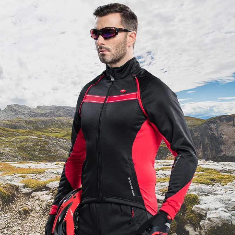 

Santic Men Cycling Winter Jackets Fleece Dual Purpose Removable Sleeve Cycling Thermal Coats Winter Asian size M-4XL M5C01060R