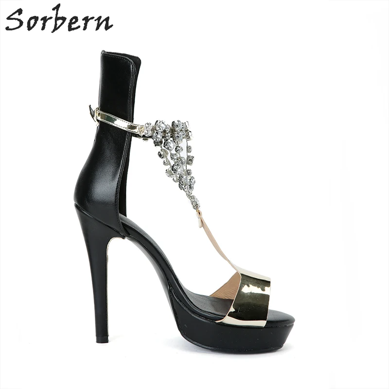 Femmes Plate T Noir Talons Cristaux Service custom 35 Bout Sandales D'été Ouvert Hauts Sorbern Taille Clairs sangle Chaussures À forme Femme Noir FSpnEx7I
