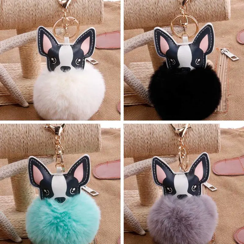 

Pu Fur Ball French Key Chain Rabbit Fur Ball Key Chain Fluffly Pompon Key Ring Bag Charm