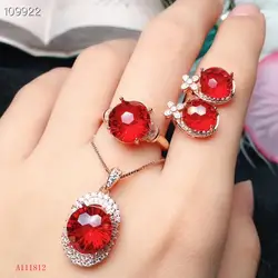 KJJEAXCMY бутик jewels натуральный красный топаз Серебро инкрустированные 925 цепочки и ожерелья Кулон Кольцо Серьги Поддержка обнаружения