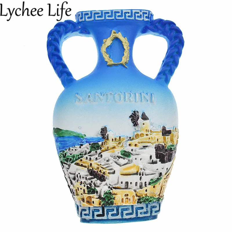 

Santorini Attractions Refrigerator Magnetic Sticker Gift Vase Shape Fridge Magnet Souvenir Home Kitchen Decoration