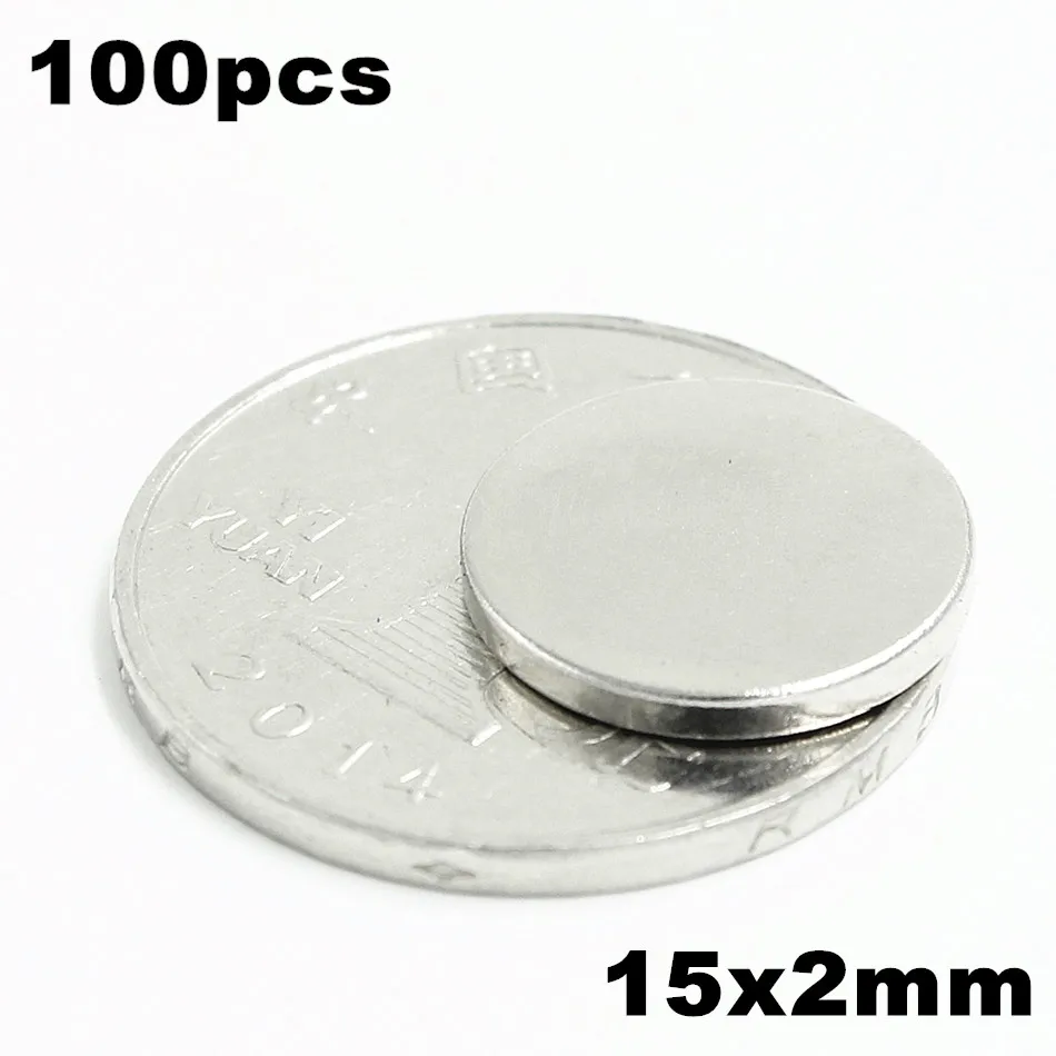 

100pcs 15x2mm Super Powerful Strong Bulk Small Round NdFeB Neodymium Disc Magnets Dia 15mm x 2mm N35 Rare Earth NdFeB Magnet