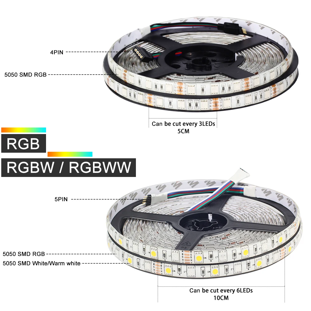 5 M SMD5050 60 Светодиодный s/m Водонепроницаемый RGB RGBW rgbww Светодиодные ленты света Гибкая Диодная лента Wi-Fi/Bluetooth контроллер DC12V адаптер в комплекте