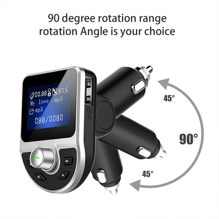 Wireless FM Transmitter Aux Modulator Bluetooth Handsfree Car Kit Car Audio MP3 Player with 3.1A Quick Charge Dual USB Car Charger (4)