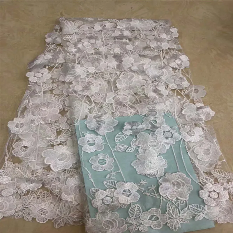 

HFX White Wedding Dress Guipure Cord Lace Fabric Embroidered Beaded African Lace Fabric 2018 High Quality Lace X996-1