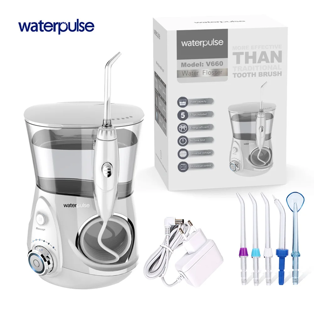 

Waterpulse V660 Water Oral Dental Irrigator Water Jet Water Floss Irrigator Dental Floss Pick Dental Oral Irrigation with 5 Tip