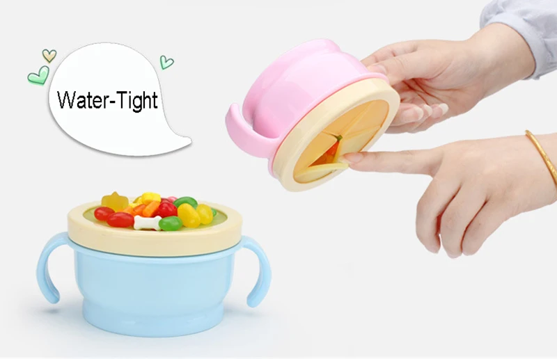 Baby 360 Rotate Spill-Proof Bowl Feeding Food Snack Dishes Tableware Container With Cover & Handle (12)