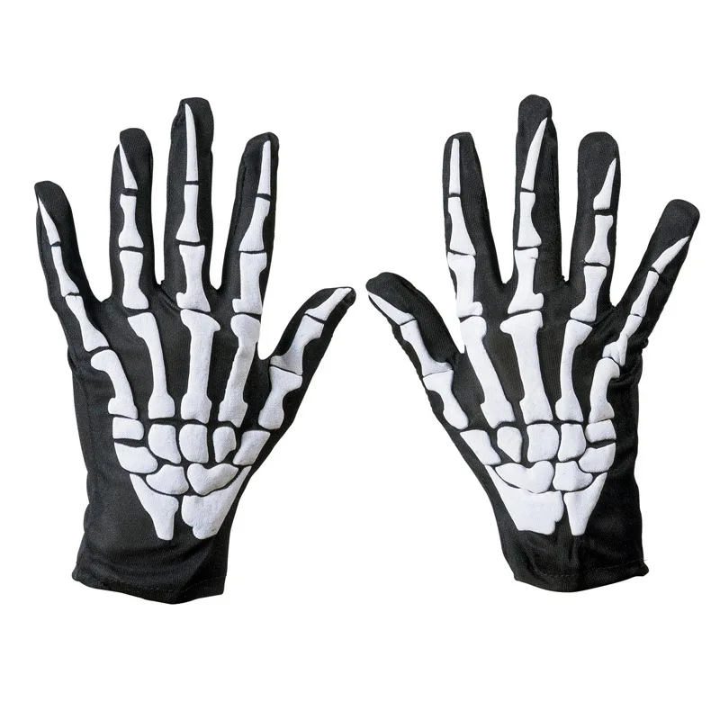 

2017 New Novelty Hollowen Cosplay Skull Skeleton Gloves White Green Skeleton Palm Hand Show Stage Property Glove Wholesale