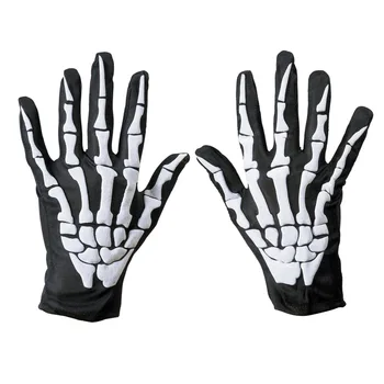 

2017 New Novelty Hollowen Cosplay Skull Skeleton Gloves White Green Skeleton Palm Hand Show Stage Property Glove Wholesale